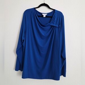 Liz Claiborne Cobalt Blue Draped Twist-Detail Long Sleeve Top 3X